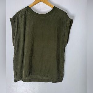 Frame Medium Green Short Sleeve Silk‎ Blouse